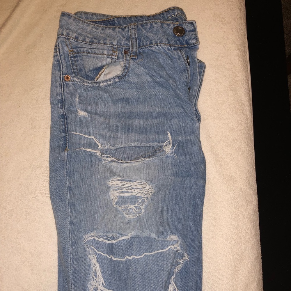 distressed american eagle button fly jeans